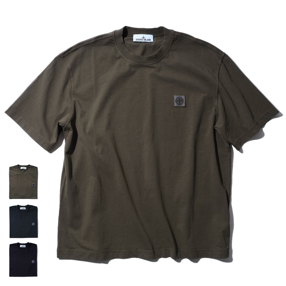 Stone  2100020 Organic ストーン アイランド半袖Tシャツ チャコールグレー スリムフィット Tシャツ 'Institutional Two