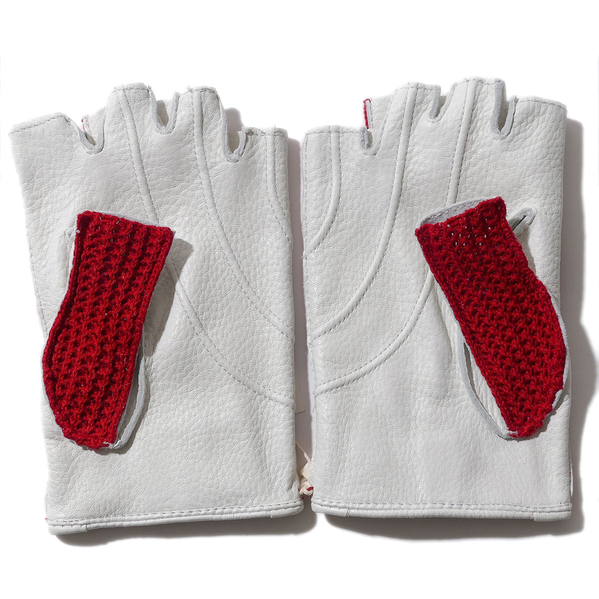 翌日発送可能 メローラ カットオフ ドライビンググローブ Zu4クロシェット レッド ホワイト ディアスキンmerola 手袋指なし メンズ半指 Thebodyspecialist Nl