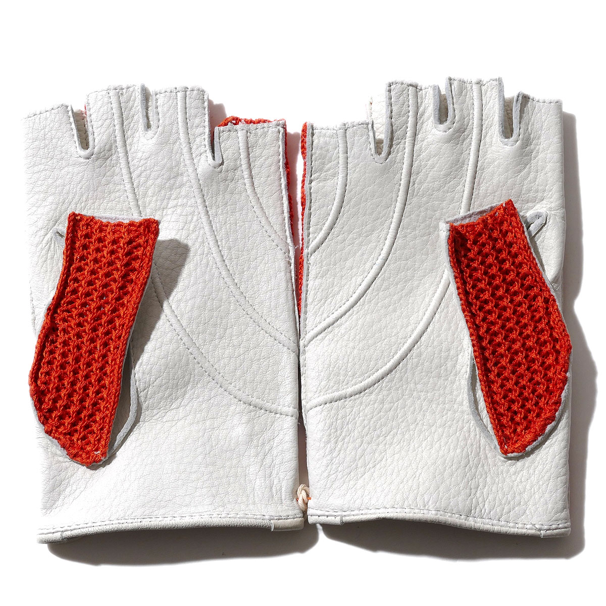 メローラ カットオフ ドライビンググローブ ディアスキンmerola オレンジ 手袋指なし メンズ半指 ホワイト Zu4クロシェット