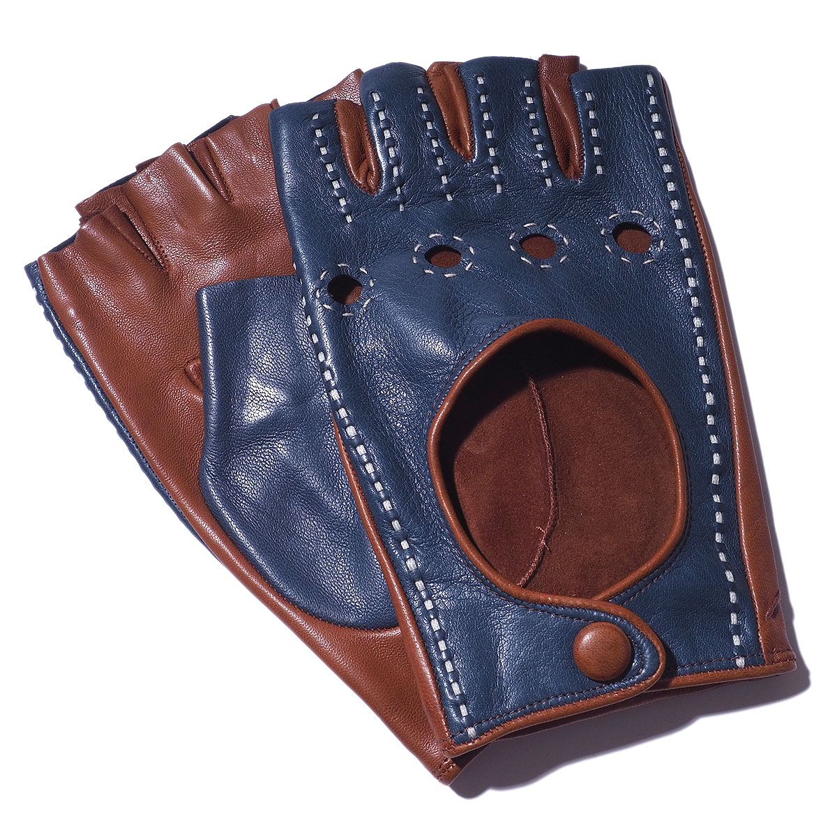 [10%OFF]MEROLA メローラ カットオフ ドライビンググローブ U93 ナッパレザー 青碧×赤銅色 メンズ 指なし 本革 イタリア製 半指 グローブ 手の指受け答え[060310]