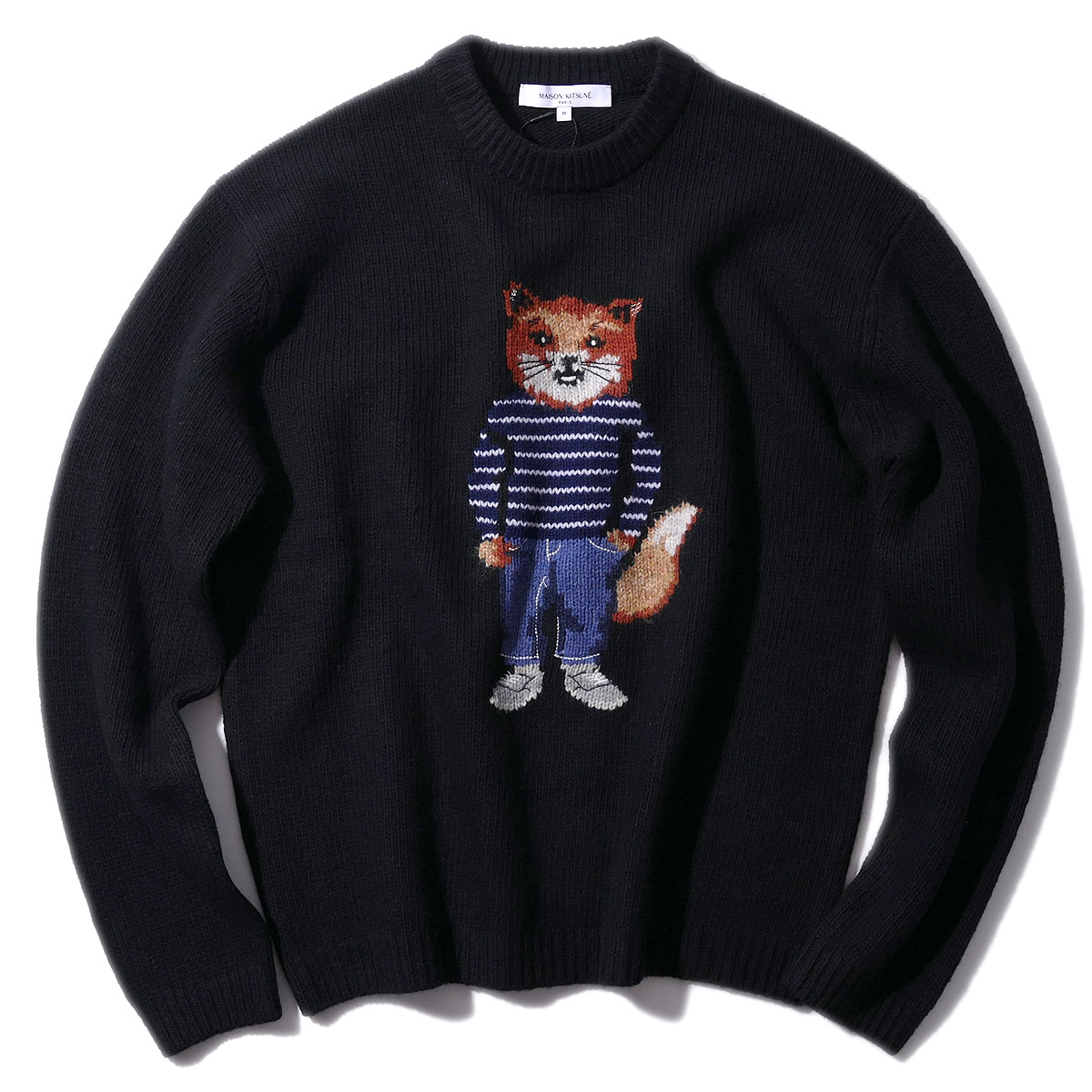メゾンキツネ MAISON KITSUNE 編み物 PM00806 [黒いこと] ドレスド 稲荷 インターシャ 毛糸 前掛け メンズ ブランド名 御膳上等 2025AW 2025年秋冬[070450]