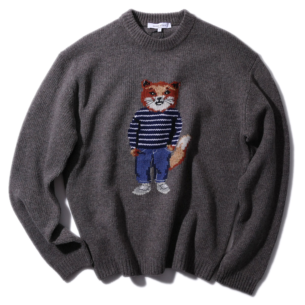 メゾンキツネ MAISON KITSUNE ニット PM00806 [グレー] ドレスド フォックス インターシャ ウール ジャンパー メンズ ブランド 高級 2025AW 2025年秋冬[030450]