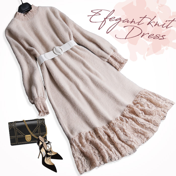 安い購入 ニット ニットワンピース ワンピース レース ハイネック 秋 冬 フレア ニットワンピ モヘア お呼ばれ パーティー 上品 二次会 ドレス 長袖 ふわふわの肌ざわりが心地よいフレアニットワンピース No 10 8 ｌａ ｍｏｄｅ 超目玉 Www