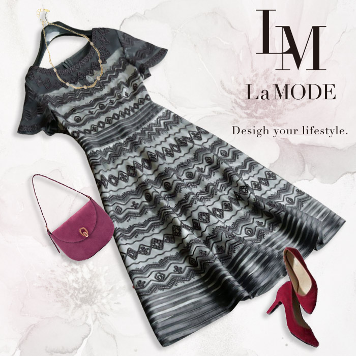 宅送 楽天市場 特別クーポン配布中 パーティードレス 結婚式 ワンピース フレア 刺繍 チュール 幾何学模様 半袖 フォーマル 二次会 お呼ばれ 大きいサイズ 新作 モノトーンな立体感のある刺繍で上品なワンピース No 12 804 01 ｌａ ｍｏｄｅ 安い