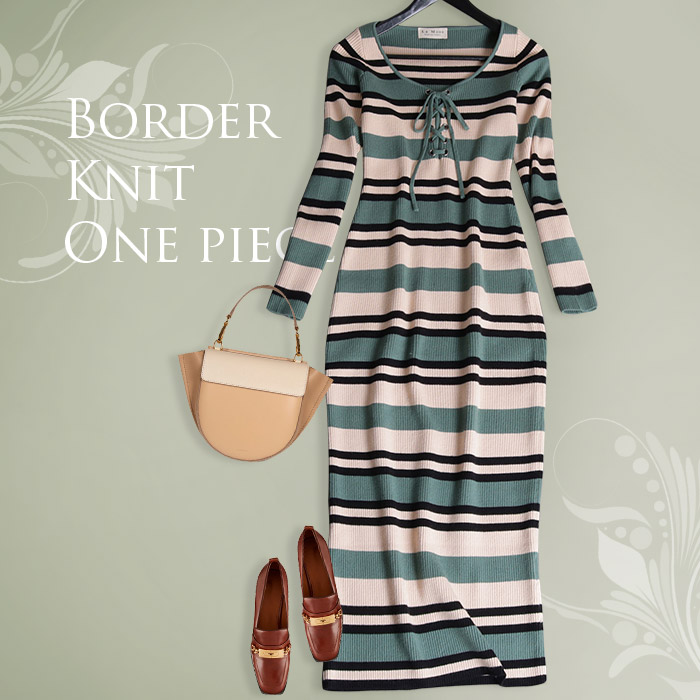 レディースファッション ワンピース 高額売筋 特別クーポン配布中 ニットワンピース ロング ニットワンピース 冬 ニット マキシ丈 ワンピース レディース きれいめ 秋 秋冬 大きいサイズ タイト ボーダー 長袖 大人 新作 マルチボーダー柄が映えるマキシ丈ニット