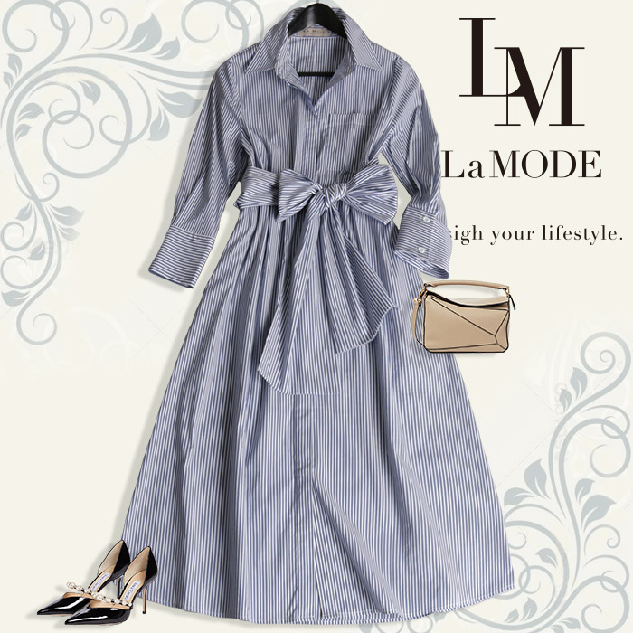 正規品安価 女性らしい要素が詰まった爽やかな印象のシャツワンピース きれいめ フレア フェミニン 上品 ワンピース 夏 秋 新作 シャツ 特別クーポン配布中 30代 パーティー 01 夏 レディース ストライプ 爽やか 長袖 大人 代 30代 40代 50代 インスタ 新作