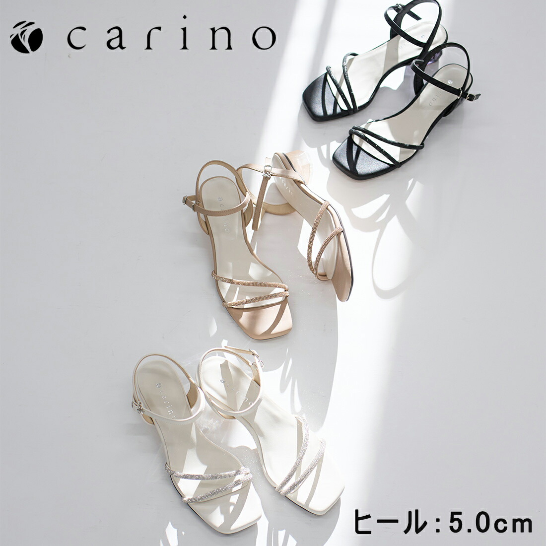 carino カリーノ クリアヒールサンダル ストラップ サンダル スクエアトゥ 26春夏 レディース 5.0cmヒール ブラック/ピンク/ホワイト S-L 22.5cm-24.5cm|Mode et Jacomo × ing 店