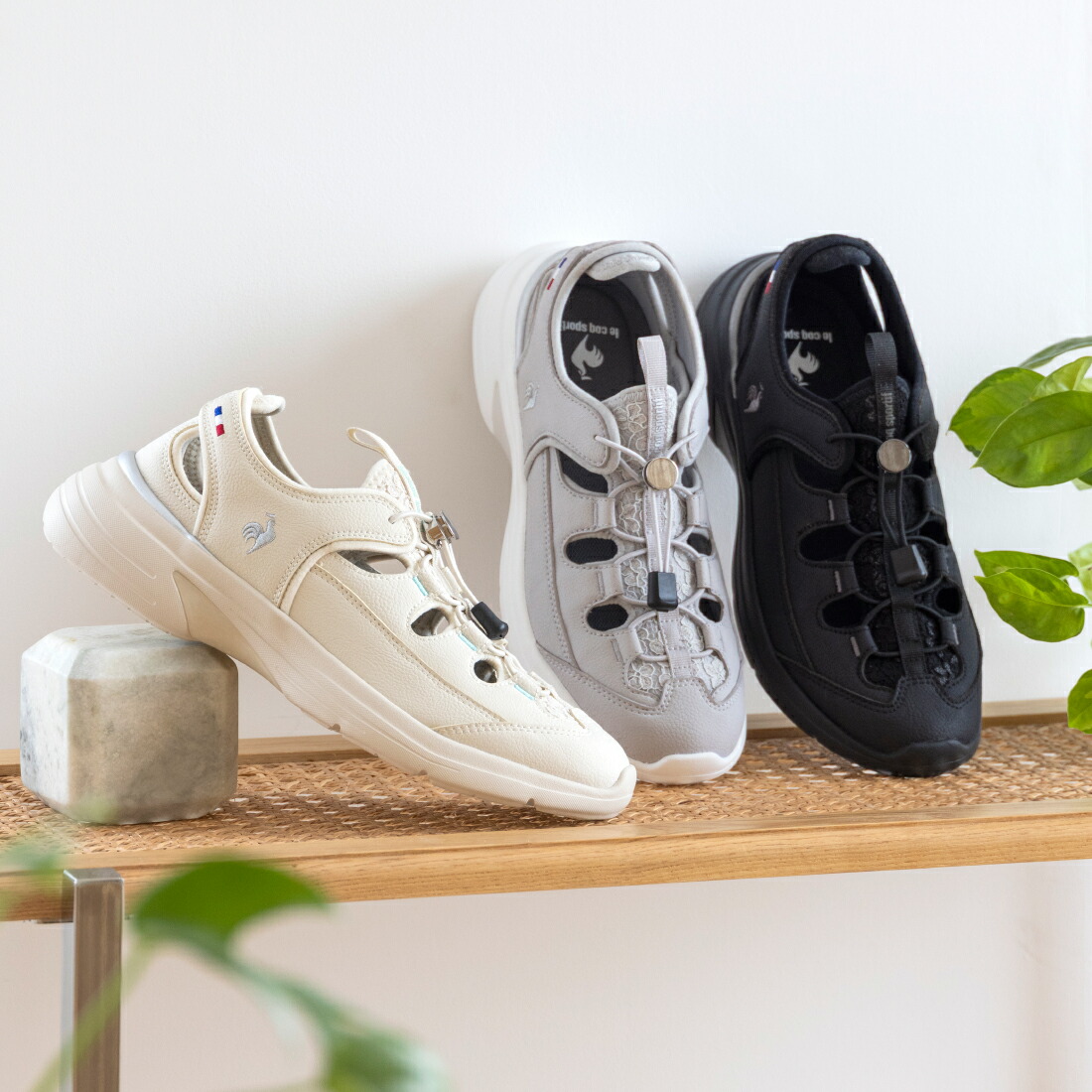 le coq sportif ルコックスポルティフ 炎節スニーカー（LCS ロレーヌ SS） レディース 26春夏 3E 運動競技サンダル スポサン 黒いこと/ベージュ/薄墨色 22.5糎-25.0糎