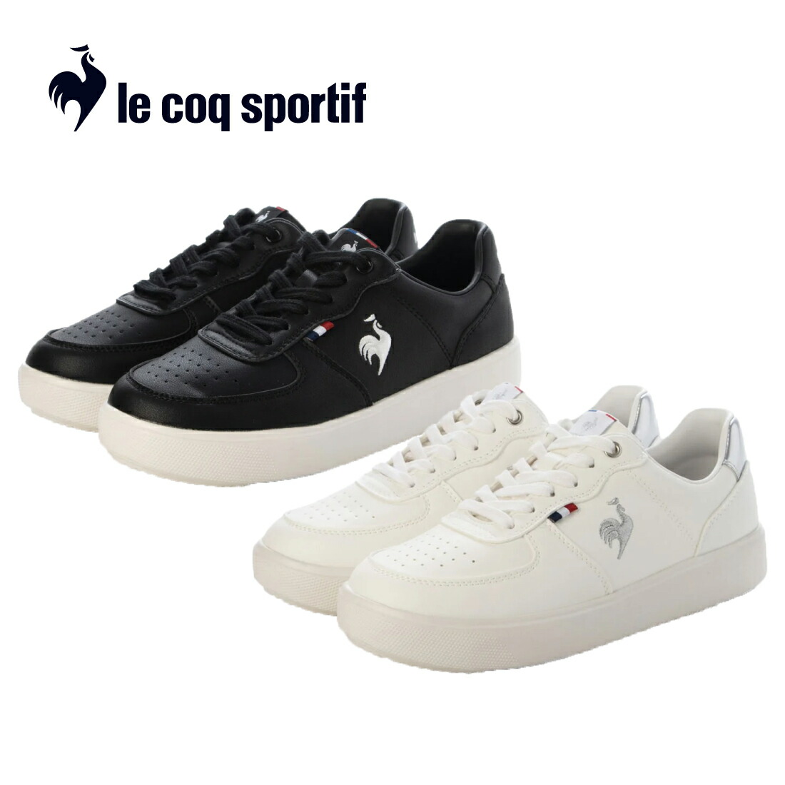 le coq sportif ルコックスポルティフ コートスタイルスニーカー（LCS ニーム） レディース オールシーズン ブラックコンビ/シルバーコンビ 22.5cm-25.0cm
