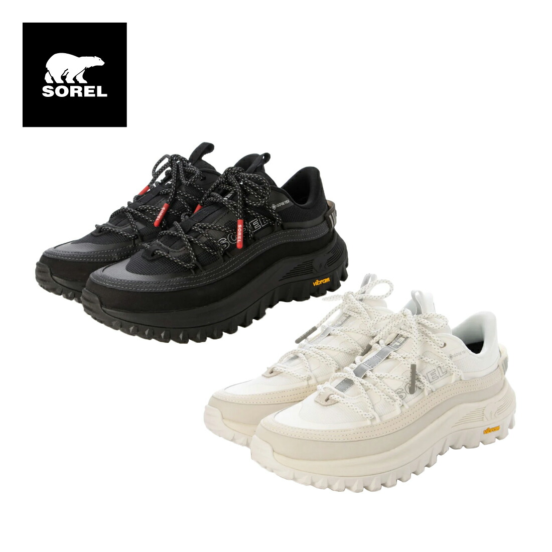SOREL ソレル スニーカー（コールサインホライゾンロウ ゴアテックス） レディース オール時節 通年 厚底スニーカー 黒いこと/象牙色 23.0糎-25.0糎