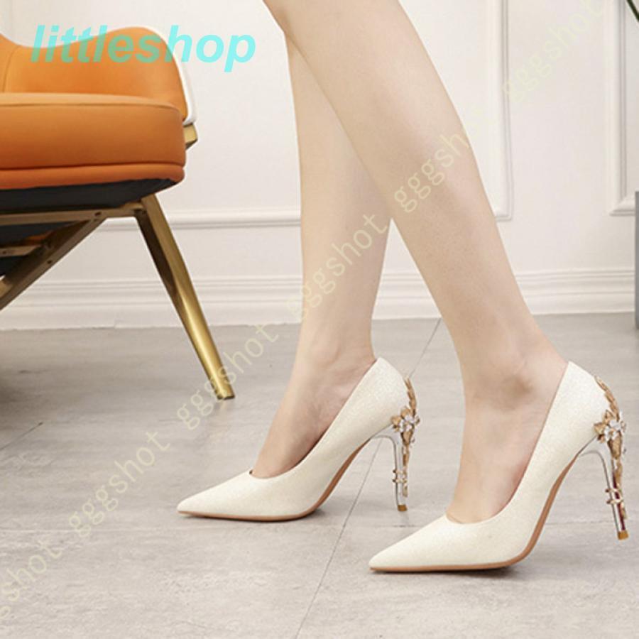 パンプス 結婚式 レディース 靴 シューズ 美脚パンプス 大きいサイズ ウェディング靴 ハイヒール約10cm 白 フラワー ハイヒールパンプス 歩きやすい 脱げない
