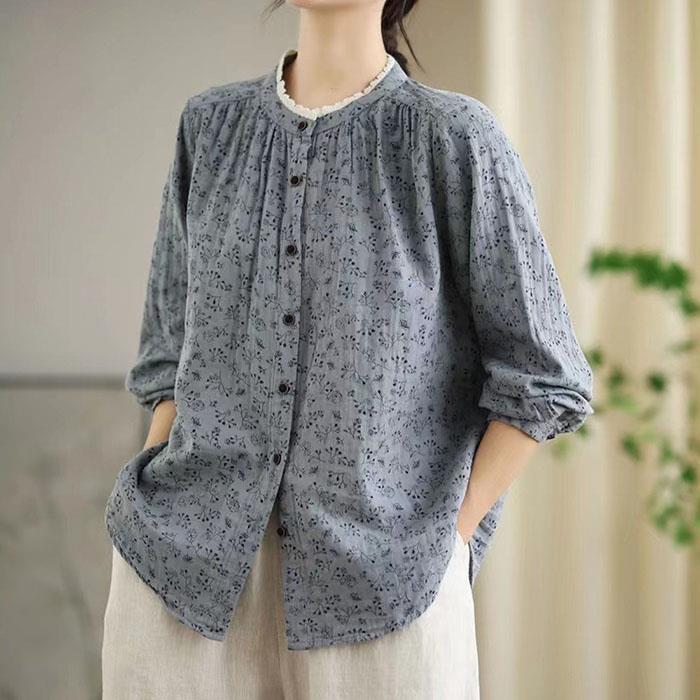 楽天市場】シャツ ブラウス レディース スタンドカラー 花柄 立ち襟