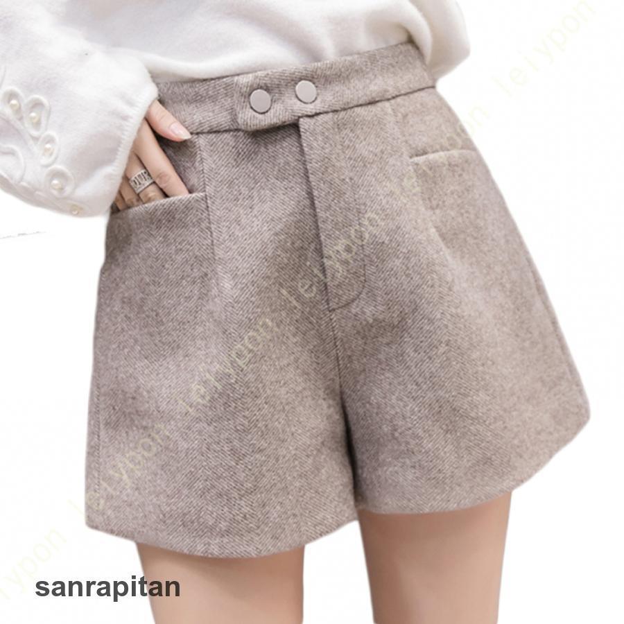レディース ショートパンツ 冬 厚手 防寒 暖かい ゆったり 短パン ハイウエスト ベルト付き 無地 ボトムス おしゃれ ラシャパンツ 美脚効果 大人 ポケット付き