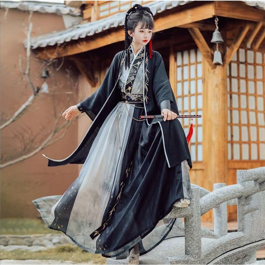 漢服 宋時代コスプレ衣装 竹柄プリント刺しゅう レディース メンズ 男女兼用 ペアお揃い コスチューム 時代劇 華流舞台衣裳 ステージ衣裳 ハロウィン衣装