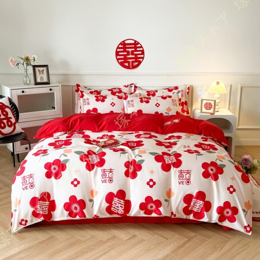 韓国風 寝具 布団カバーセット シングル セミダブル 中華風 レディース 姫系 可愛い 花柄 フラットシーツ 掛け布団カバー 洗える 防菌 防ダニ 掛け布団カバー
