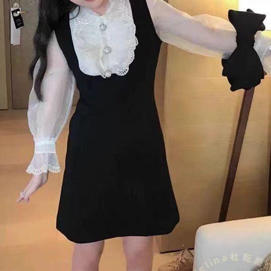 膝丈ワンピース レディース ４０代 春夏 きれいめ 長袖 チュールブラウス 着痩せ 通勤 結婚式 お出かけ 大人 ３０代５０代