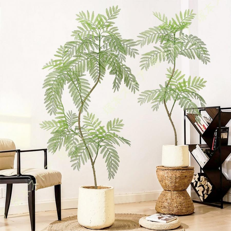 フェイクグリーン 室内装飾 作り物 人工 観葉草木 鉢植え 癒し 造花 水やり不必要 ジャカランダの木 熱帯草木 葉 緑 介護ホーム 執務室 縁側