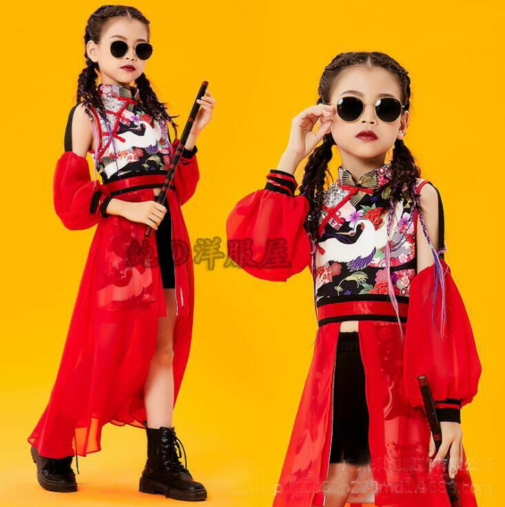 赤ちゃん 中華 社交ダンスお召しもの 御姉さん 瀬戸もの風HIPHOP ズージャー 社交ダンス お召しもの 演芸会 青写真 お召しもの キッズ ロング丈 瀬戸ものお召しもの 組み換える版 中華服 フラウンス後ばらい袖 シフォンスコート 肌付きズボン下付き添い人 カンフー 民族社交ダンスお召しもの かき鳴らす服 和柄 鶴 花 高座お召しもの 黒＋赤120-170糎貨物輸送無料