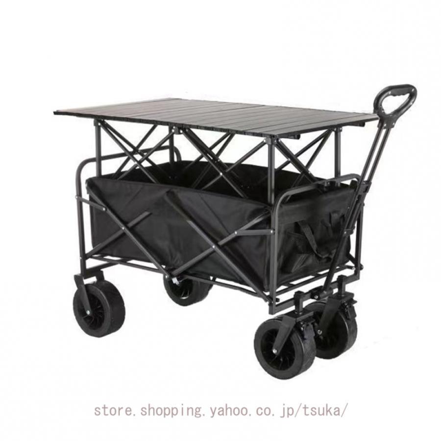 キャリーワゴン 折りたたみ テーブル付き 自立可 超大直径タイヤ 洗える 耐荷重 アウトドアテーブル 頑丈 持ち運び便利 キャリーカート 台車 アウトドア|モードナチュレ店