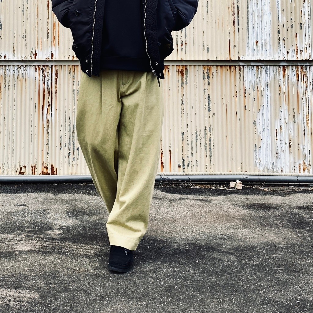a-yarn｜2TUCK WIDE PANTS（DENIM） #PISTACHIO [AY-1026B]