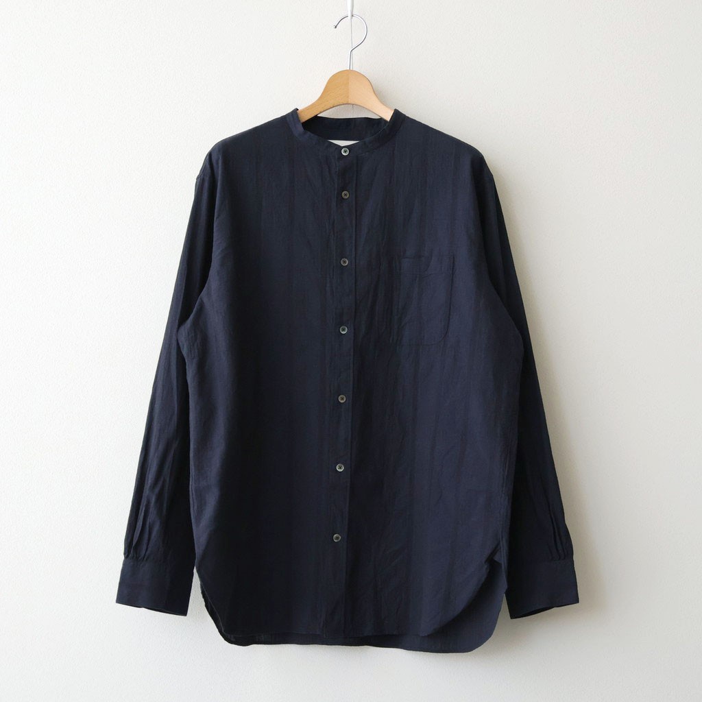 Caledoor｜Grandad Collar Dobby Stripe Shirt #Navy [6061-1103]