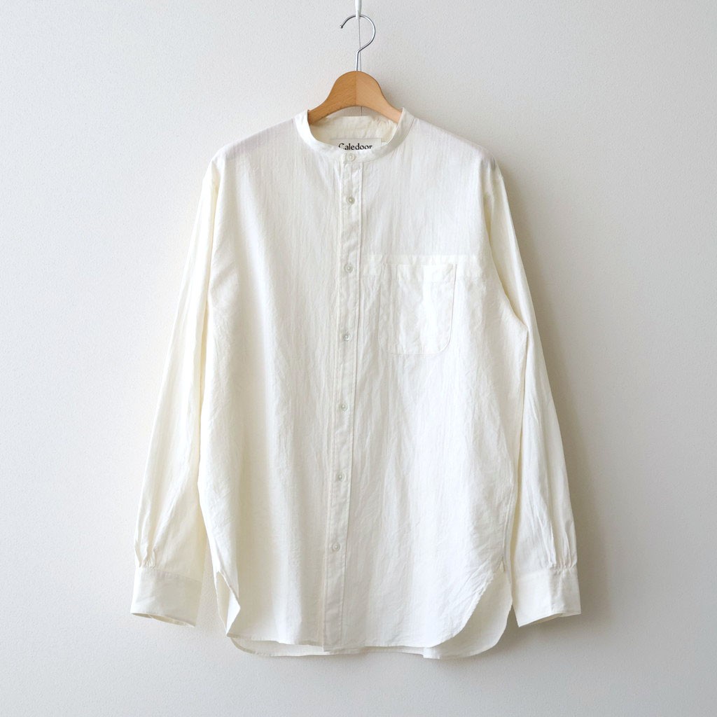 Caledoor｜Grandad Collar Dobby Stripe Shirt #Off White [6061-1103]