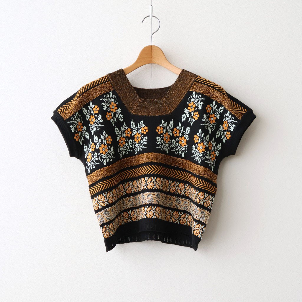 ASEEDONCLOUD｜Flower Jacquard Knit Blouse #Black [261807]