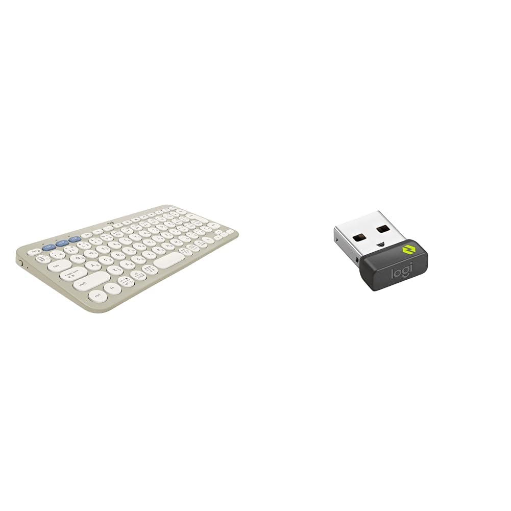 【尖んがり2倍】 【引き換え証付】 セットロジクール 無線電話鍵盤  K380sGY 415g 小型 Bluetooth 鍵盤 Easy-Switch 日本語割りつける K380s グレージュ 国内置き目品 + 受信システム LBUSB1 黒いこと