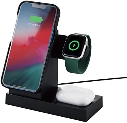 【ポイント2倍】 【クーポン付】 エレコム ワイヤレス充電器 マグネット内蔵 7.5W+5W スタンド 3in1 Apple Watch 充電器 はめ込み式 Magsafe規格対応のiPhone 14/13/12、Apple Watch、AirPods 対応 ブラック W-MS06BK