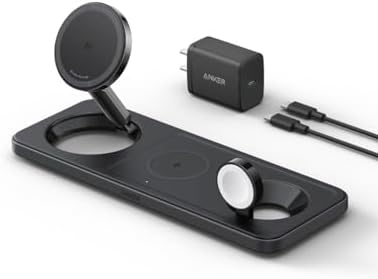 【尖んがり2倍】 【クーポン券付】 Anker MagGo Wireless Charging Station (3-インチ-1 Pad) 2相応う 磁石式 3-インチ-1 無線電話申し受けるステイション/無線電話最終生産物/Apple Watch保持者付 MagSafe相応う iPhone 15 / 14 / 13 黒いこと
