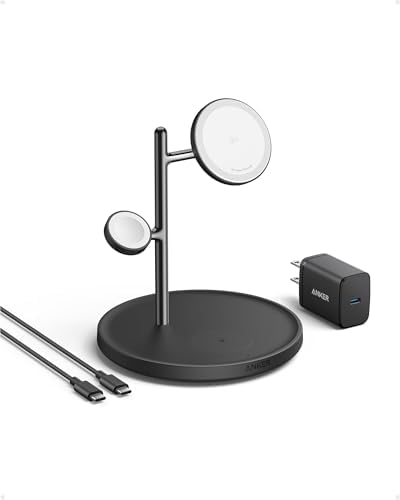 【尖んがり2倍】 【クーポン券付】 Anker MagGo Wireless Charging Station (3-インチ-1 Stand) 2相応う 磁石式 3-インチ-1 無線電話申し受けるステイション/無線電話最終生産物/Apple Watch保持者付 MagSafe相応う iPhone 15 / 14 / 13 黒いこと