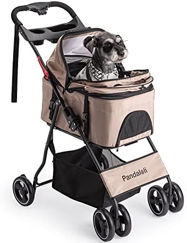 【尖んがり2倍】 【引き換え証付】 愛玩動物手押し車 うば車 犬 うば車:小型犬 中型犬 猫 多頭 手押し車 4輪 軽さパウダーコンパクト 飛び出し押しとどめる先んじる2本付き添い人 前輪360°回転させる 後輪うち切り付き添い人 折りたたみ 精神的な統合飾り気の無い 耐荷重20Kg ベージュ色