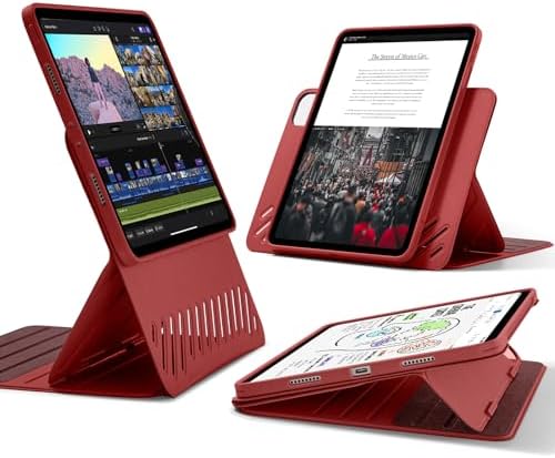 【ポイント2倍】 【クーポン付】 ESR iPad Pro 11インチ ケース (2022/2021/2020/2018、第4/3/2/1世代) 専用 取外し可能なマグネットカバー付き回転式ケース 縦向き/横向きスタンド 9段階の角度調節可能 頑丈な保護 Shiftシリーズ レッド