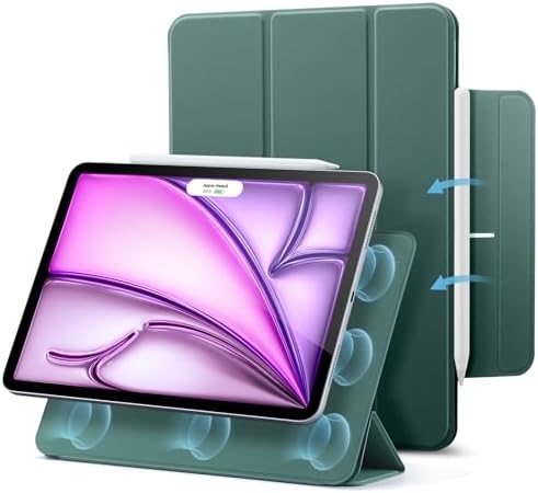 【ポイント2倍】 【クーポン付】 ESR iPad Pro 13インチ ケース M4 2024専用 強力マグネット吸着式 スリムな三つ折りスタンドケース Pencil Pro/USB-C完全対応 自動ウェイク/スリープ 耐久性保護 Reboundシリーズ グリーン