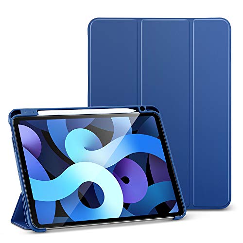 ESR iPad Air 第5世代 ケース 2022 ペンシル収納 iPad Air 第4世代 ケース 2020 10.9インチ Apple Pencil 収納可能 Apple Pencil 2 ワイヤレス充電対応 三つ折スタンド オートスリープ ウェイク機能 ソフトTPUバックカバー iPad ケース ダークブルー 送料無料