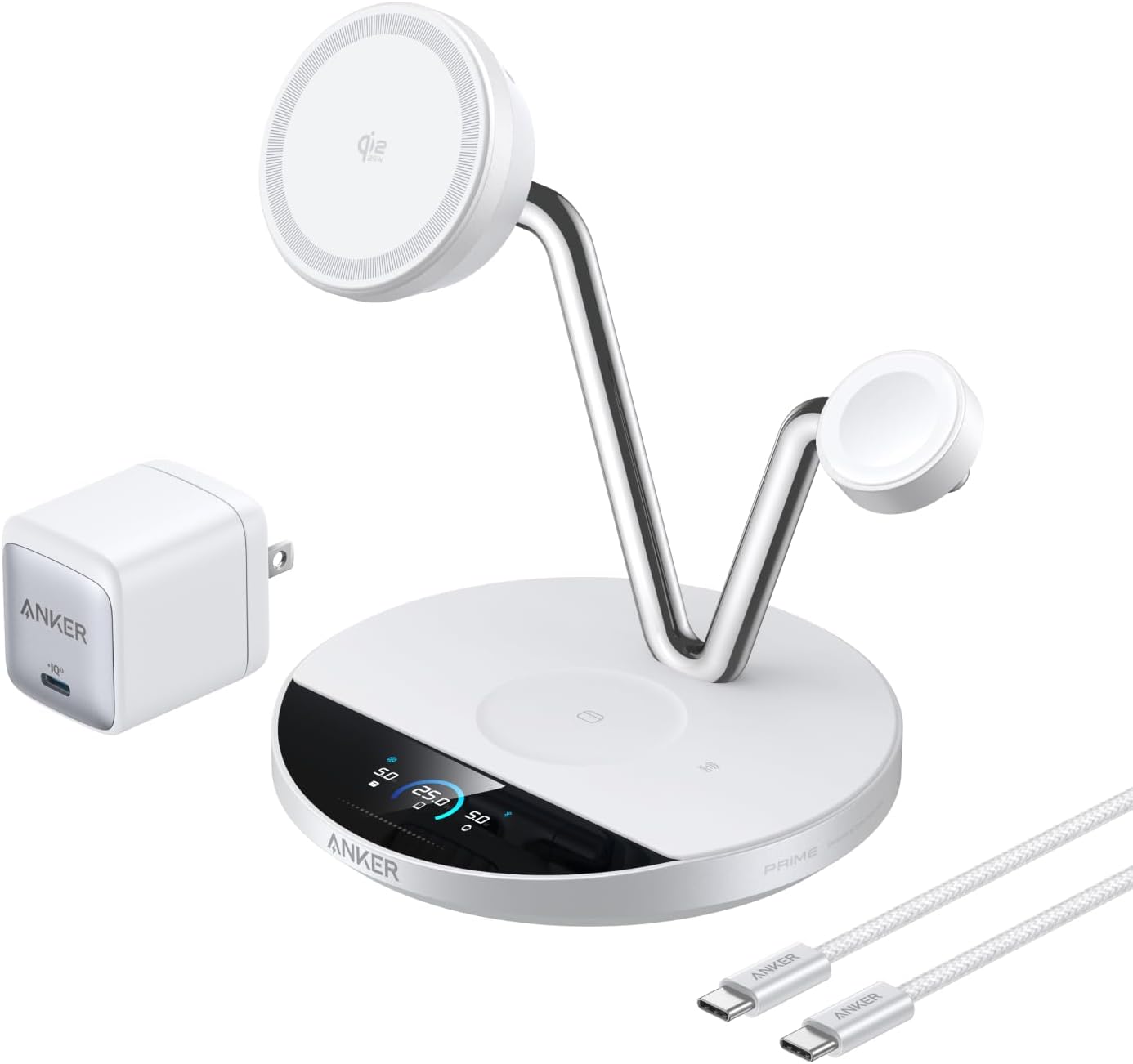 【200円引引き換え証付】Anker Prime Wireless Charging Station (3-インチ-1, MagGo, AirCool, Dock Stand) 白いこと Qi2 25W相応う 磁石式 3-インチ-1 無線電話申し受けるステイション/無線電話最終生産物/Apple Watch保持者付 iPhone 17続きもの iPhone Air 相応う MagSafe相応う 貨物輸送無料