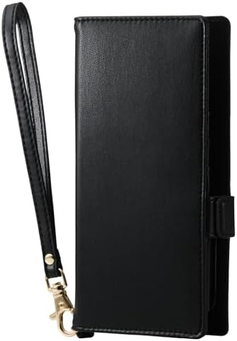 【ポイント2倍】 【クーポン付】 スマホケース 汎用 マルチケース Lサイズ ソフトレザー 手帳型 マグネット開閉 スライド式 スタンド機能 4つのカードポケット ハンドストラップ付属 ブラック P-07PLFY4BK