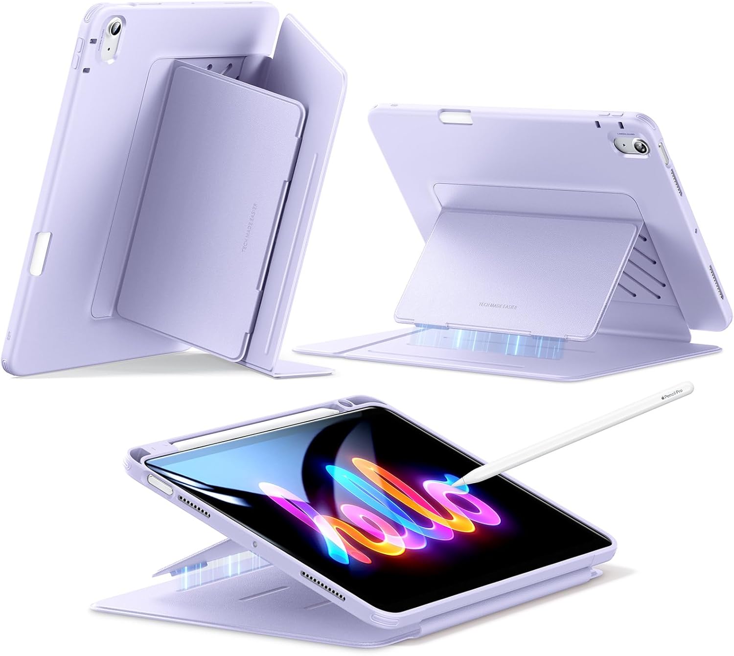 【300円引クーポン付】 ESR iPad Air 11インチ ケース(M3/M2、2025/2024) iPad Air 第5/4世代 専用カバー(2022/2020) ペン収納 耐衝撃 縦横スタンド 自動ウェイク/スリープ Pencil Pro/USB-C対応 マルチアングル 11インチ/10.9インチ Flipシリーズ パープル　送料無料