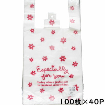 レジパッグ－２（１００枚×40P）ＥＦ－Ｍ 赤 花柄 金銭登録器袋 差し上げ物 雑貨店 愛くるしい M大きさ 容れもの