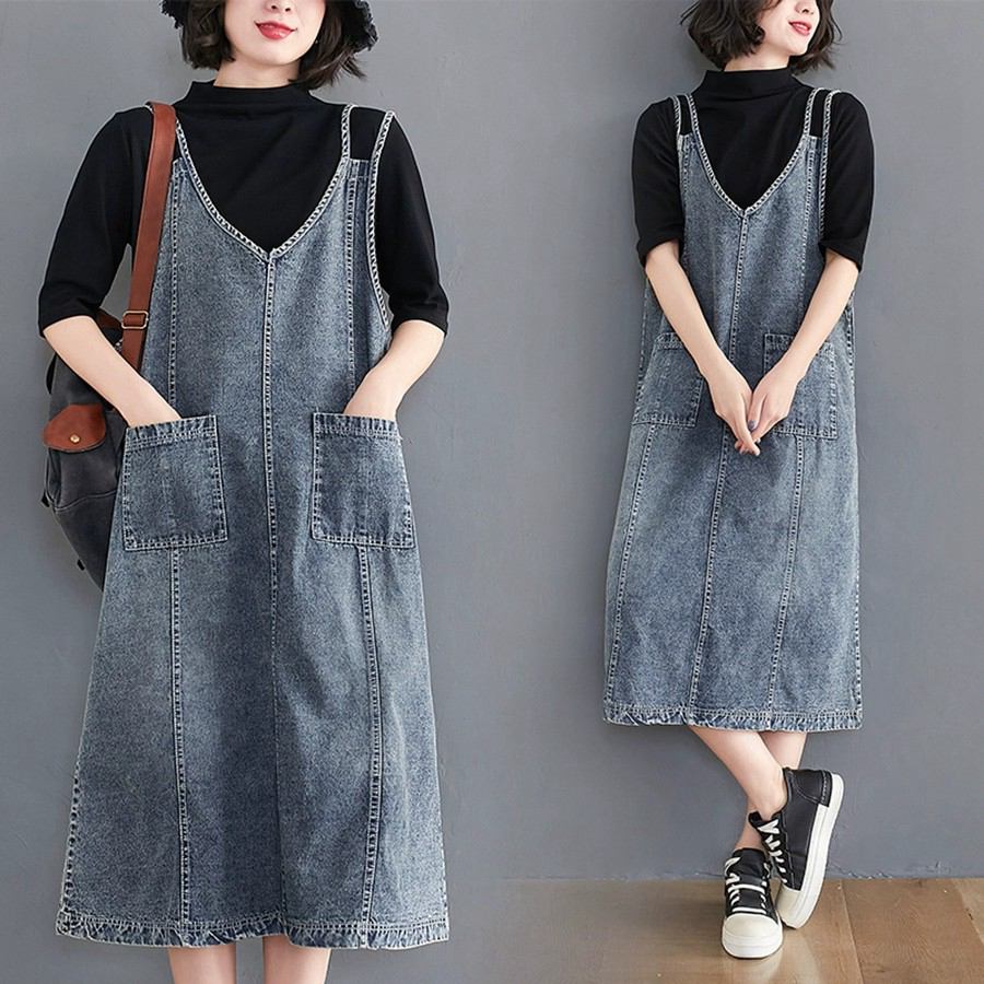 楽天市場】Vネックジャンパースカート デニム ワンピース ジャンスカ