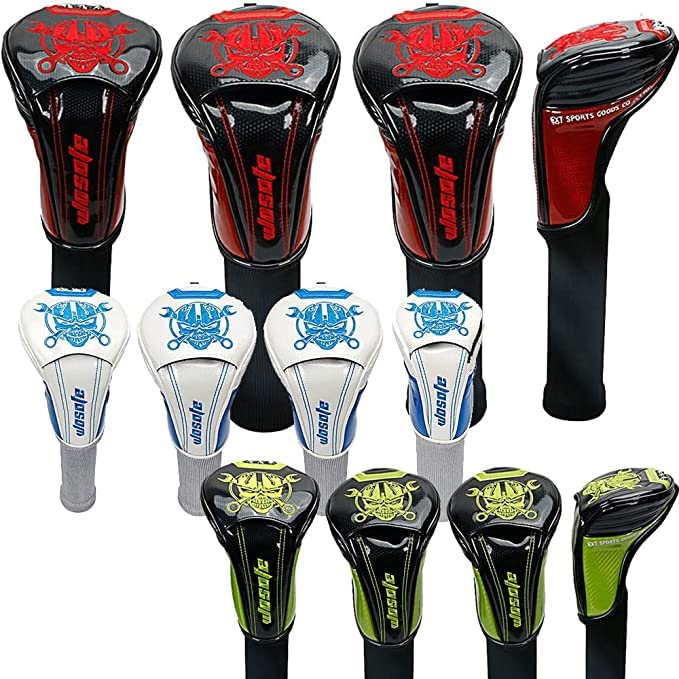 【送料無料】ゴルフヘッドカバー ドライバー/ウッド FW/ユーティリティ UT用 防水仕様 変換ダグ付き 4点セット ロボットスカル｜modern