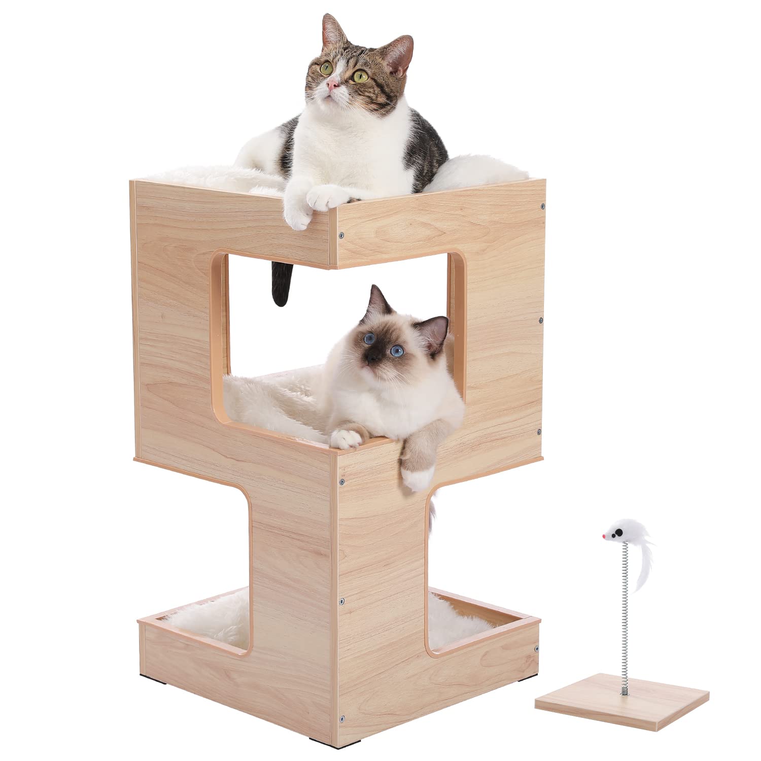 【送料無料】 キャットタワー 木製 木目調 ミニ 猫 ベッド つめとぎ 猫 キャットハウス 低い 隠れ家 小さめ コンパク｜modern