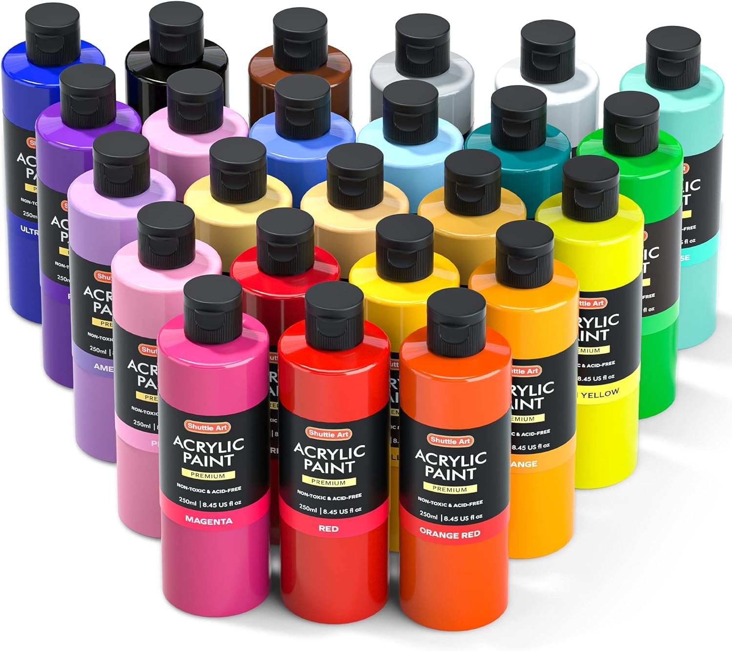【送料無料】アクリル絵の具 24色 250ml 大容量 絵の具セット 無毒 速乾 耐水 耐久 伸びがいい 鮮やか ボトル キャンバス/｜modern