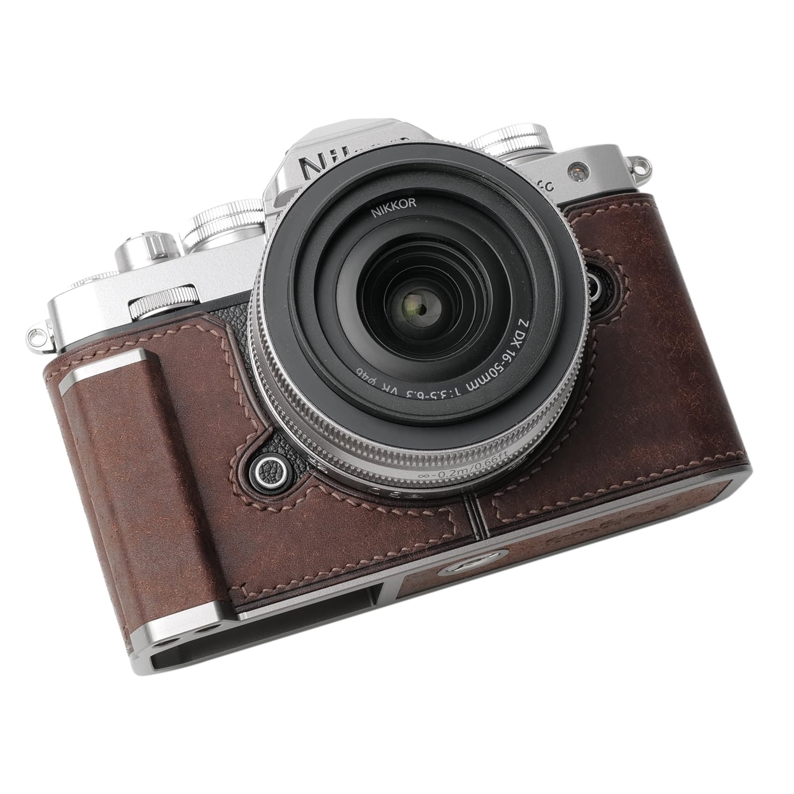 【送料無料】Iborrys - カメラ専用本革ハーフケース Nikon Z FC用 - トップレイヤー牛革ボディ + メタルベースプレート + ハンドシャン｜modern