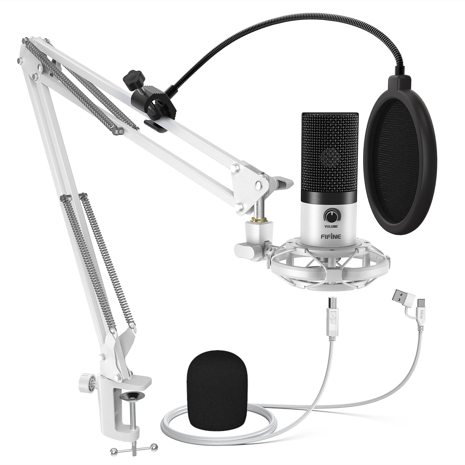 【送料無料】FIFINE USBマイク コンデンサーマイク ゲーミングマイク 単一指向性 アーム付き ポップガード付き 配信用 PC用 高感度 マイ|modern