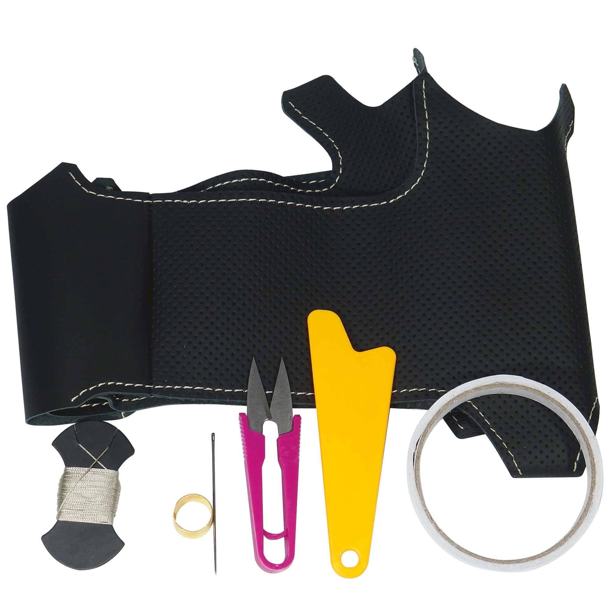 【送料無料】 ホンダS660 黒革×ムーンホワイトステッチ 1H-36 DIYステアリング本革巻替キット 1BS1H3|modern