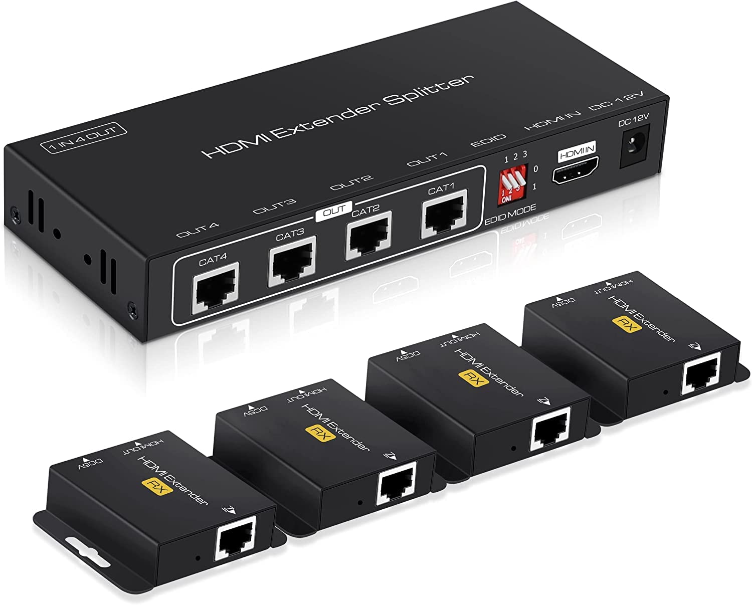 【送料無料】【4モニター 同時出力】HDMI 分配 エクステンダー EX714 50Mまで 4分配 延長器 Splitter Extender CAT6 延長 HDMI RJ45 エ｜modern