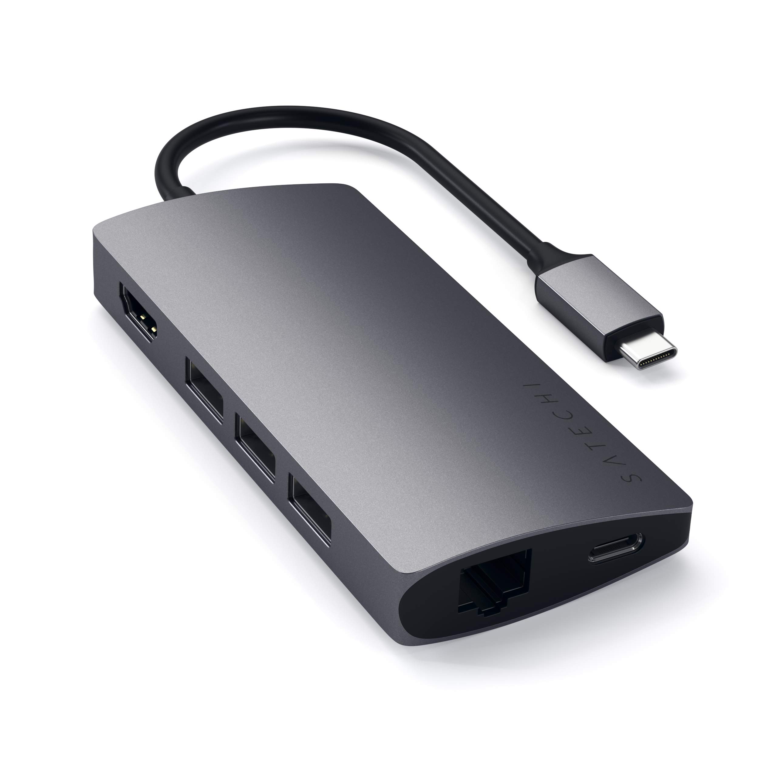 【送料無料】Satechi 8 in 1 USB C ハブ マルチポートアダプター V2、4K HDMI、115W USB C PD充電、USB-A ×3、イーサネット、Micro/SDカードリーダー搭載 ノートパソコン、MacBook Air/Pro/Neo、iPad Air/Pro、Windows用 - スペースグレイ|modern