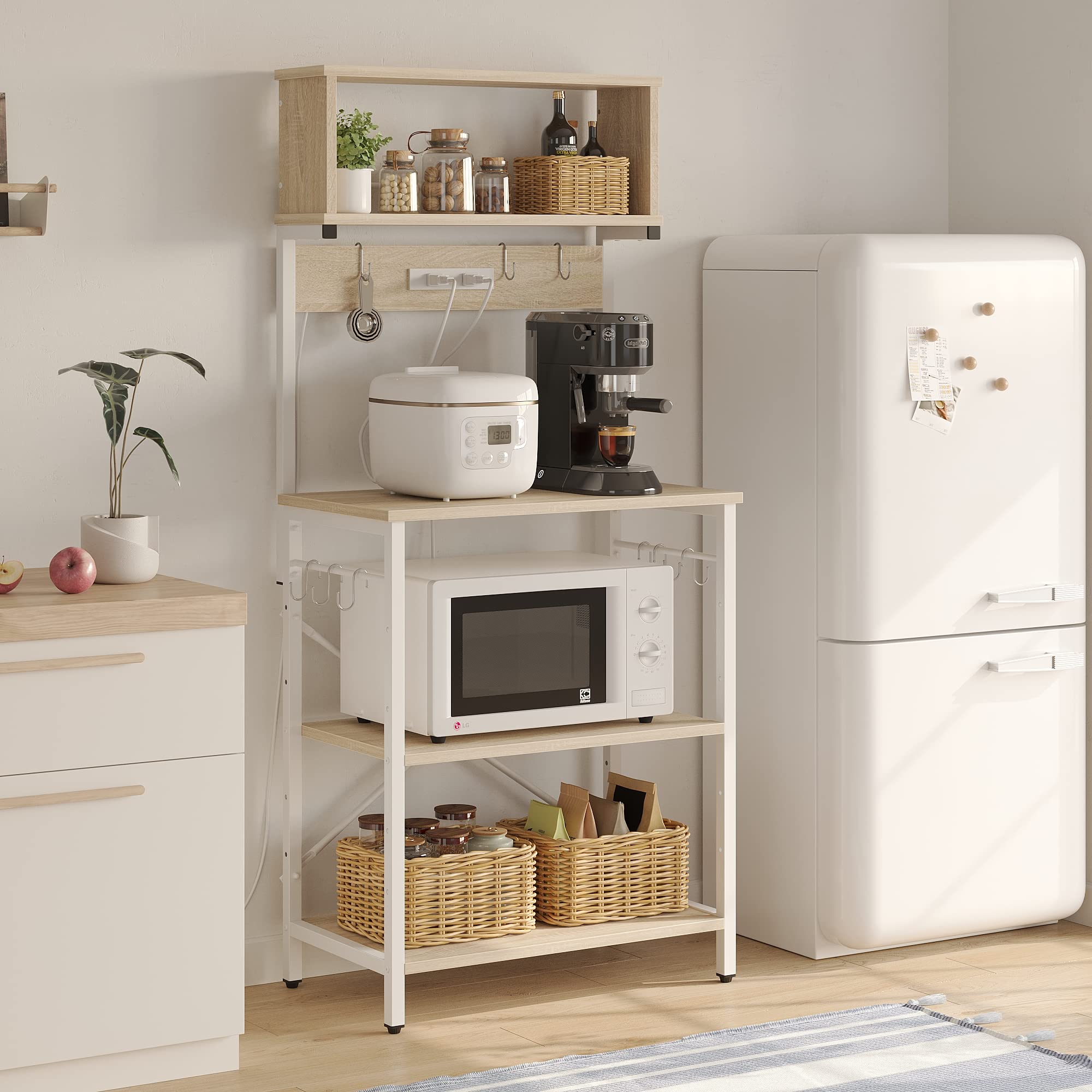 【送料無料】Bestier キッチンラック レンジ台 棚 レンジボード レンジおき台 2口コンセント付き 幅60cm キッチン収納 オープンラック|modern