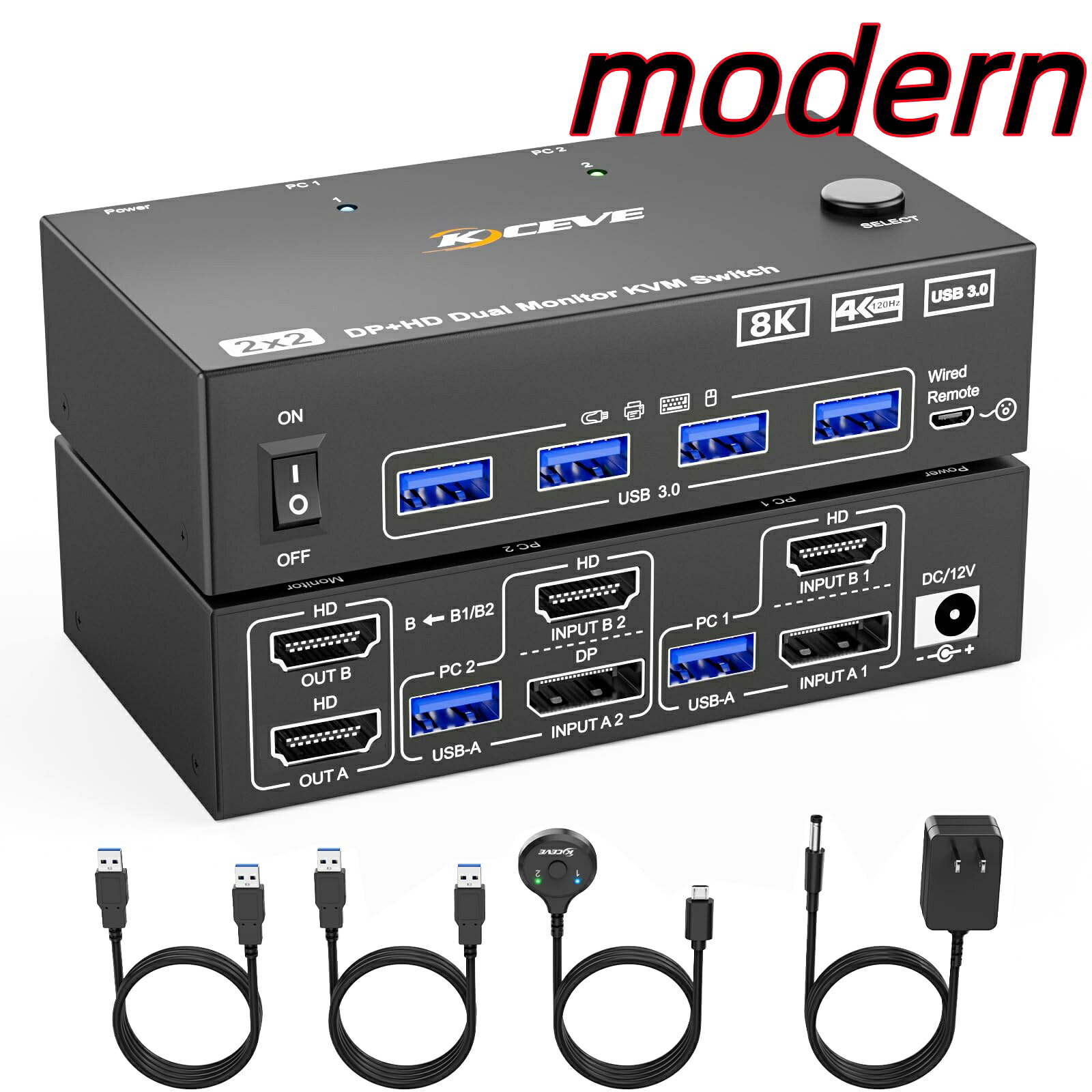 【送料無料】 8K@60Hz USB3.0 デュアルモニターHDMI対応 KVM切替器 2入力2出力、ミラー/拡張モード HDMI+DisplayPort KVM Switch KVMス｜modern